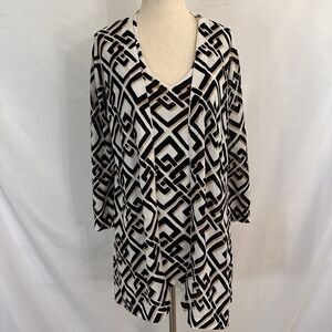 Chico’s  Neutral Geometric Sweater Set Tank Size 0 SMALL V-Neck Top Career